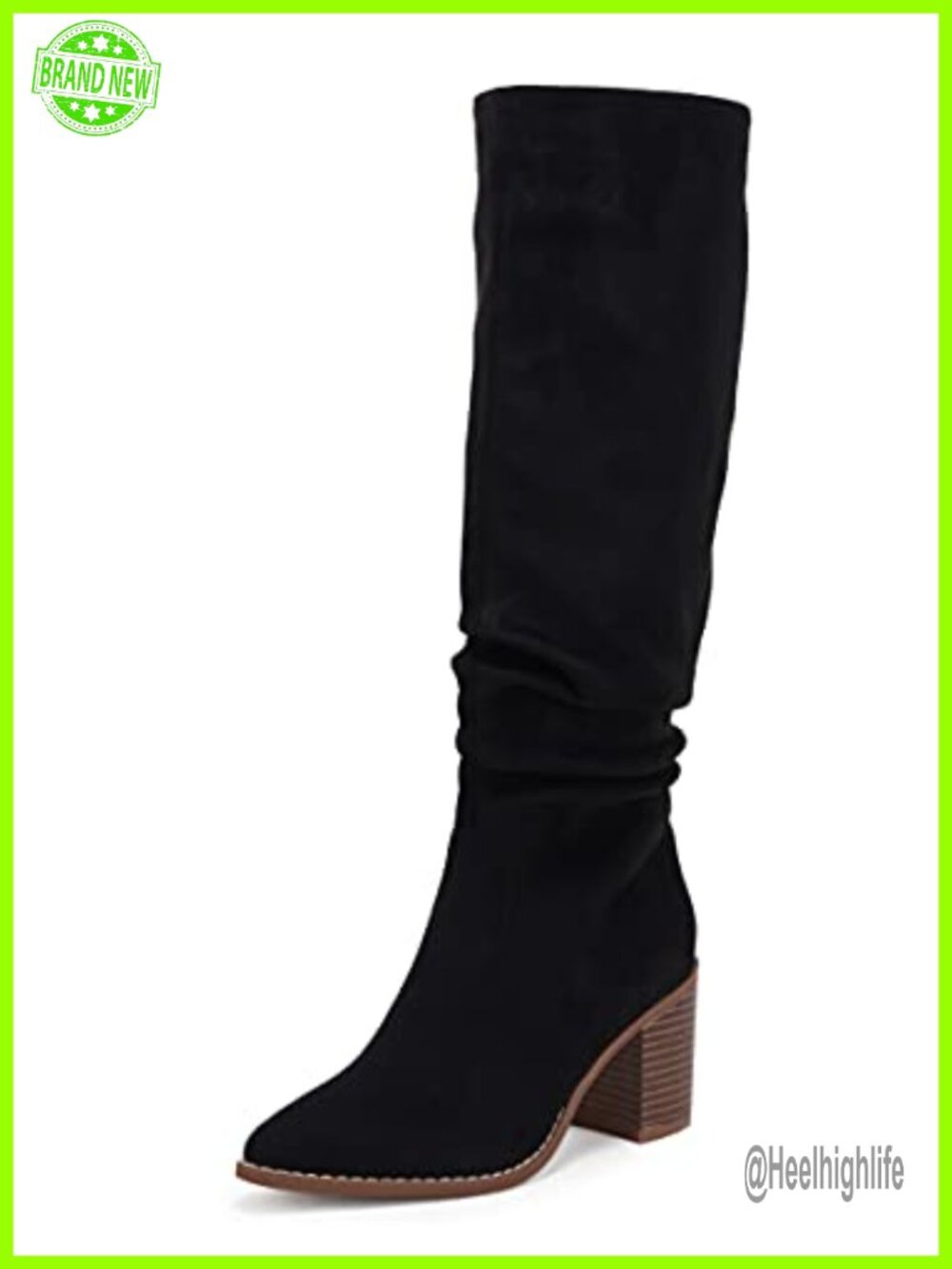 Womens Faux Suede Pointed Toe Mid Chunky Heel Knee High Boots Side Zipper